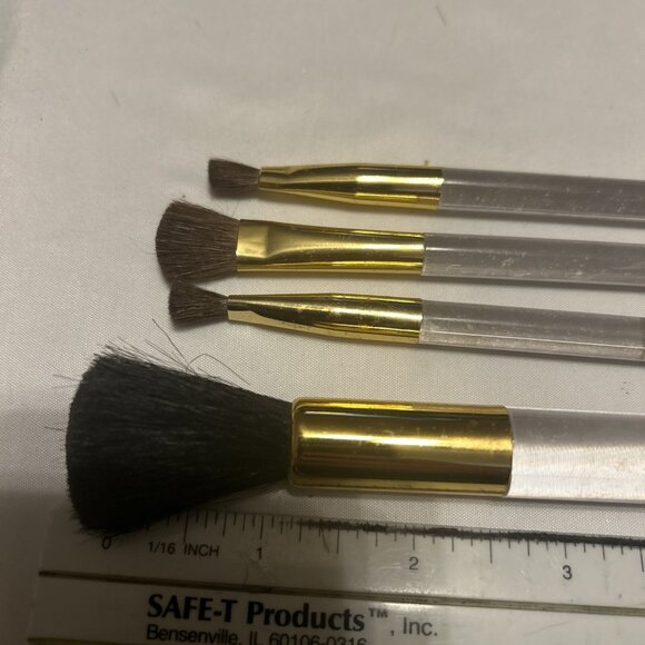 Cosmetic Makeup Brush Set of 4 Long Assorted Size Clear Handles W/gold New 6” - Picture 3 of 9